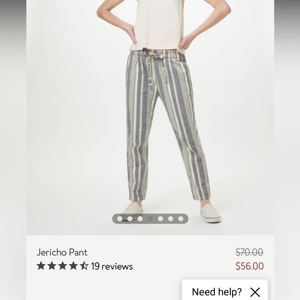 Tentree Striped Organic hemp pants L
